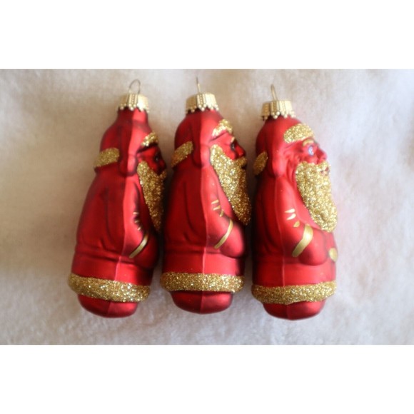 Lot 3x Krebs Blown Glass Ornament Germany Red Santa Christmas Glitter ~3.5" - Picture 5 of 10
